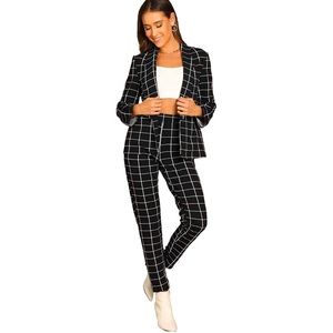 Women's Two Piece Plaid Pant Set Suit
